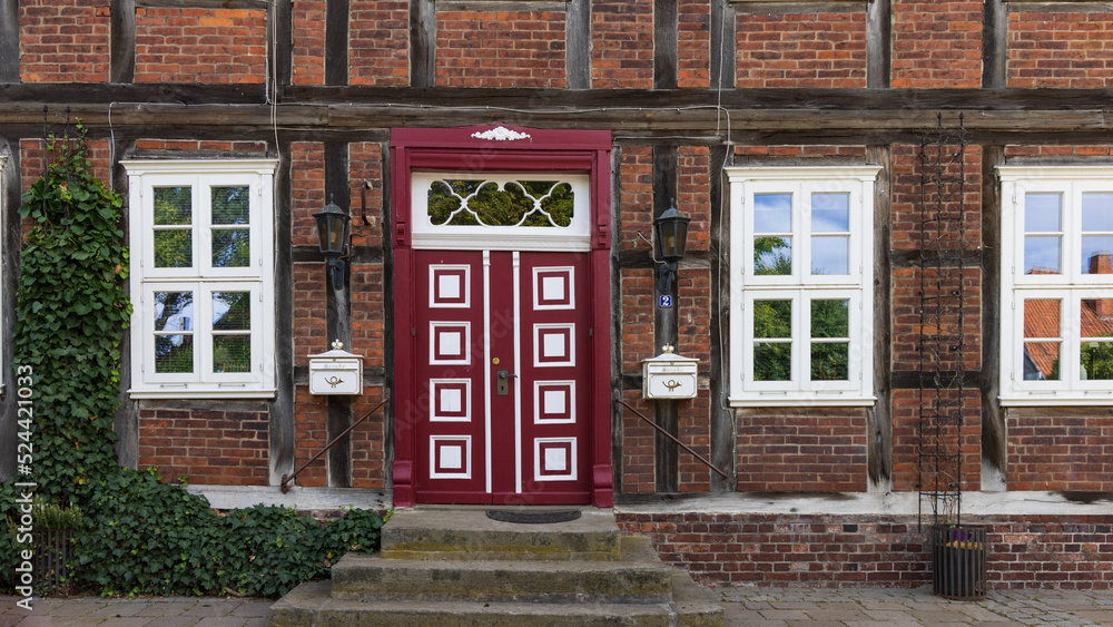 Street view house at centrl square Schnackenburg in Lower saxony Germany at the former inner-German border between East and West Germany Street view house at centrl square Schnackenburg in Lower saxony Germany at the former inner-German border between East and West Germany