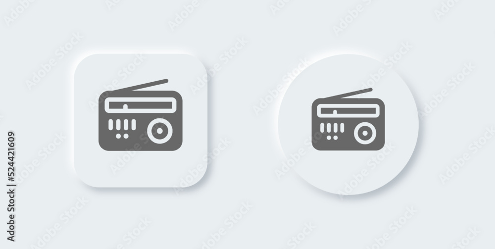 Radio solid icon in neomorphic design style. Retro broadcast signs vector illustration. Radio solid icon in neomorphic design style. Retro broadcast signs vector illustration.