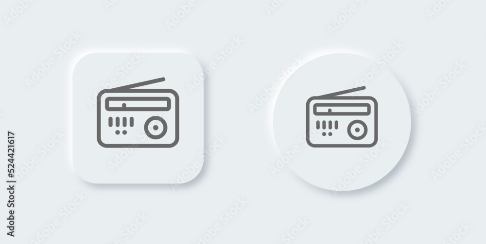Radio line icon in neomorphic design style. Retro broadcast signs vector illustration. Radio line icon in neomorphic design style. Retro broadcast signs vector illustration.