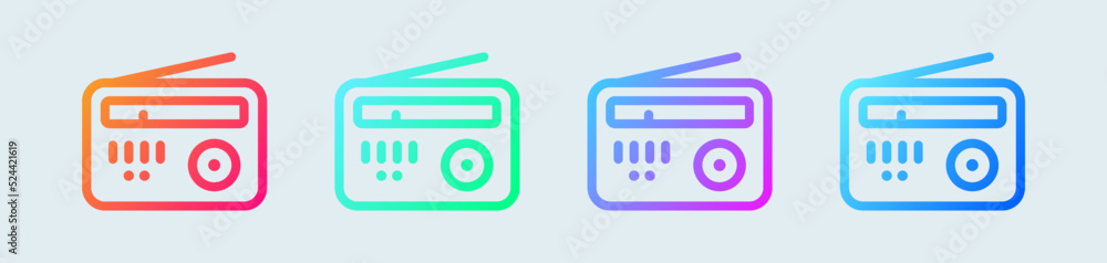 Radio line icon in gradient colors. Retro broadcast signs vector illustration. Radio line icon in gradient colors. Retro broadcast signs vector illustration.