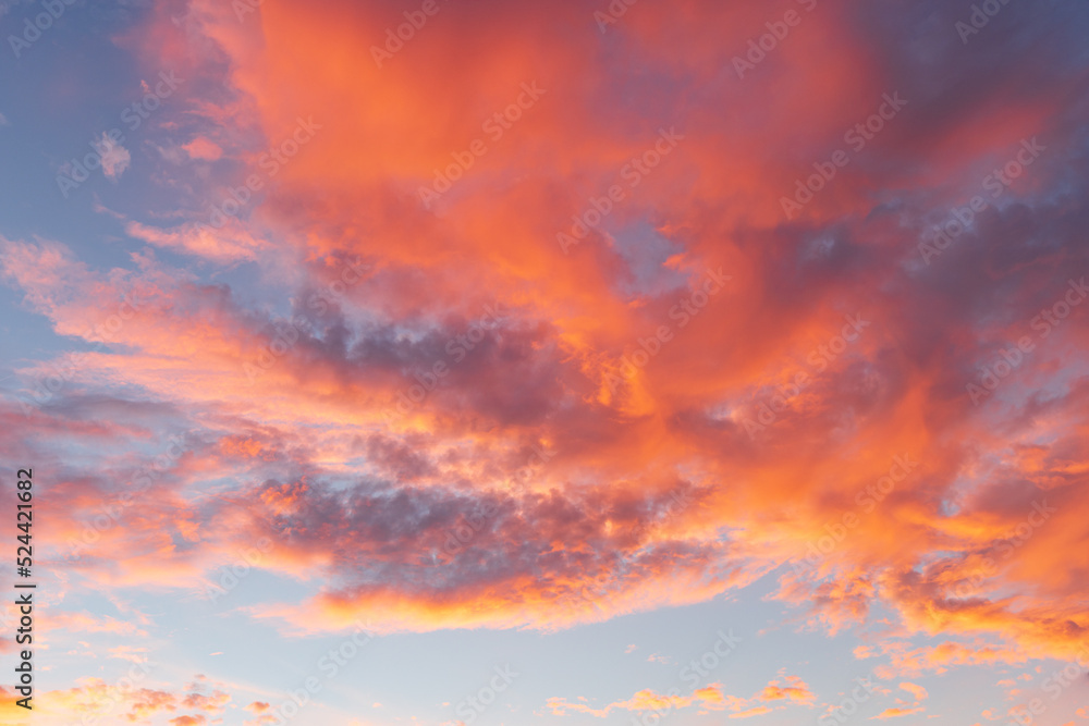Colorful clouds and sky during sunset with red and blue colors