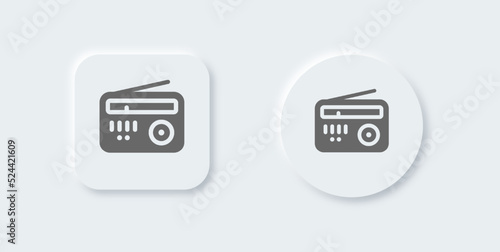 Radio solid icon in neomorphic design style. Retro broadcast signs vector illustration.