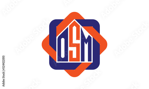 OSM three letter real estate logo with home icon logo design vector template | construction logo | housing logo | engineering logo | initial letter logo | minimalist logo | property logo |