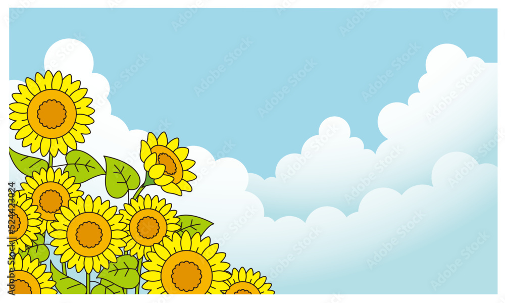 ひまわりと空のイラスト素材。 ひまわりと空のイラスト素材。