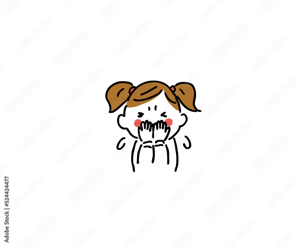 両手で口を覆う女の子 両手で口を覆う女の子