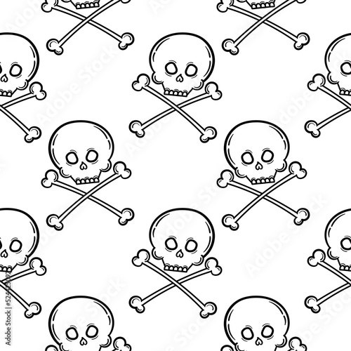 hand draw skull seamless pattern on white background