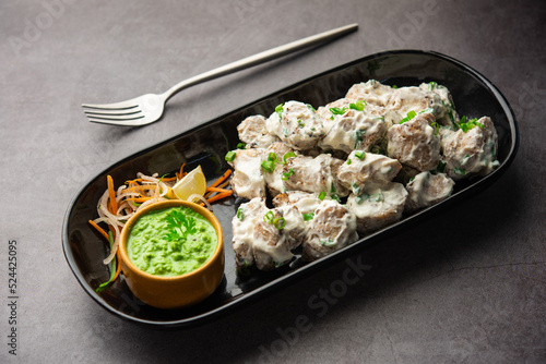 Canvastavla vegetarian soya malai chap made using soya chaap with white creamy gravy