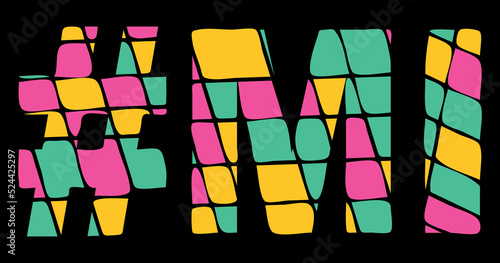 MI Hashtag. Tricolor isolated letters from contrast flowing fluid shapes. 3 colored Hashtag #MI is abbreviation for the US American state Michigan for social network, web resources, mobile app