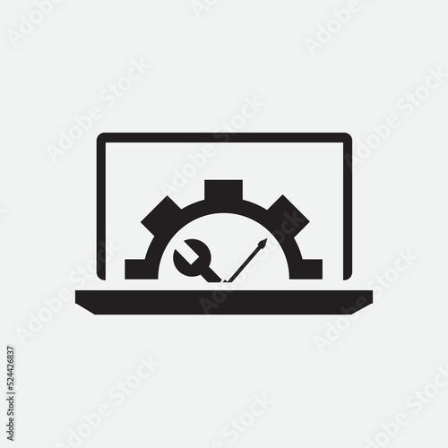 computer and laptop repair workshop, vector logo icon