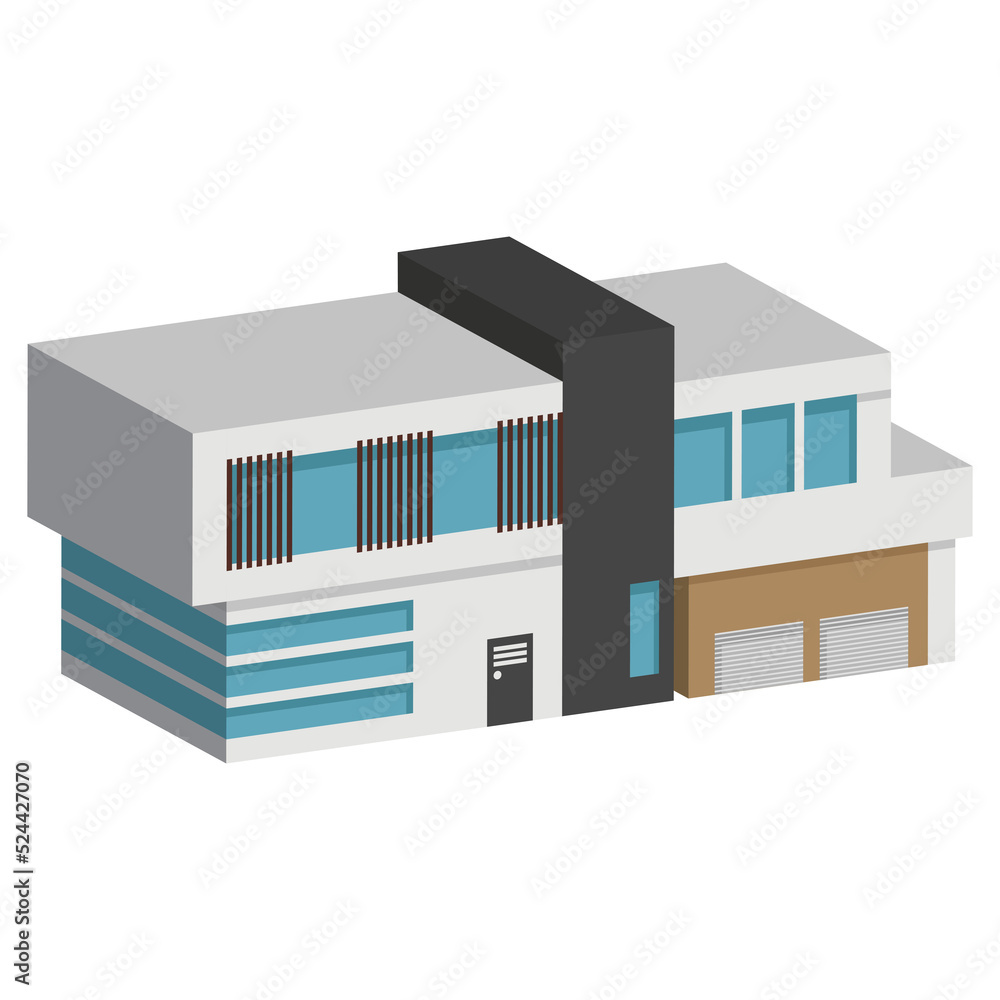 3D modern house or home. Isometric modern building and architecture. 3D modern house or home. Isometric modern building and architecture.