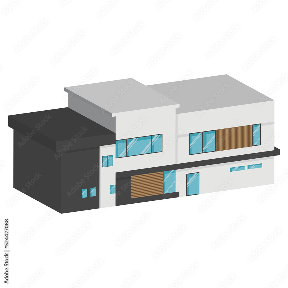 3D modern house or home. Isometric modern building and architecture. 3D modern house or home. Isometric modern building and architecture.