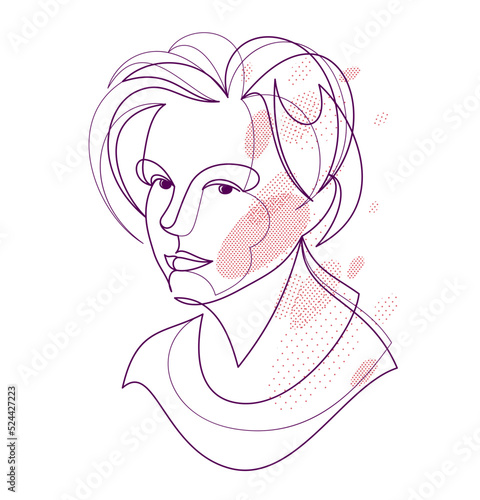 Woman beauty face vector linear illustration, delicate line art of attractive girl portrait, abstract feminine drawing minimal style isolated.