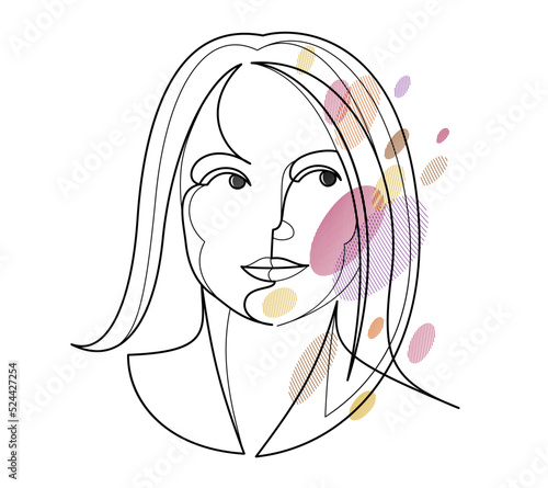 Woman beauty face vector linear illustration, delicate line art of attractive girl portrait, abstract feminine drawing minimal style isolated.