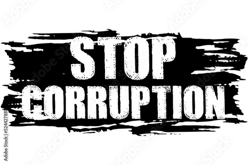 Stop corruption landing page. Text on black smear. Abstract text as web template. Vector illustration flat design. Corruption banner.