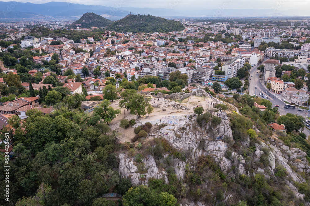 Remains of fortress on Nebet Tepe hill in Plovdiv, Bulgaria
