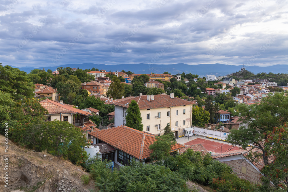 Buildings seen from Nebet Tepe hill in Plovdiv, Bulgaria