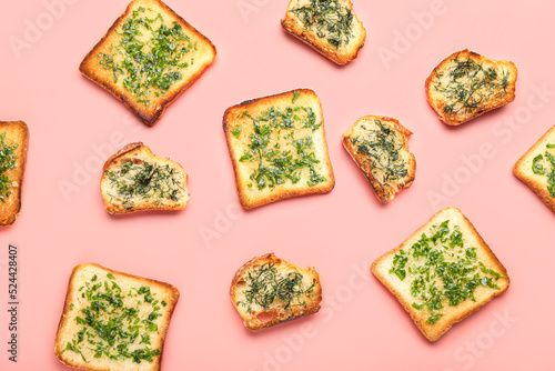 Slices of toasted bread wit...