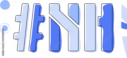 NH Hashtag. Isolate curves doodle letters. Blue colors. Hashtag #NH is abbreviation for the US American New Hampshire for social network, web resources, mobile apps.