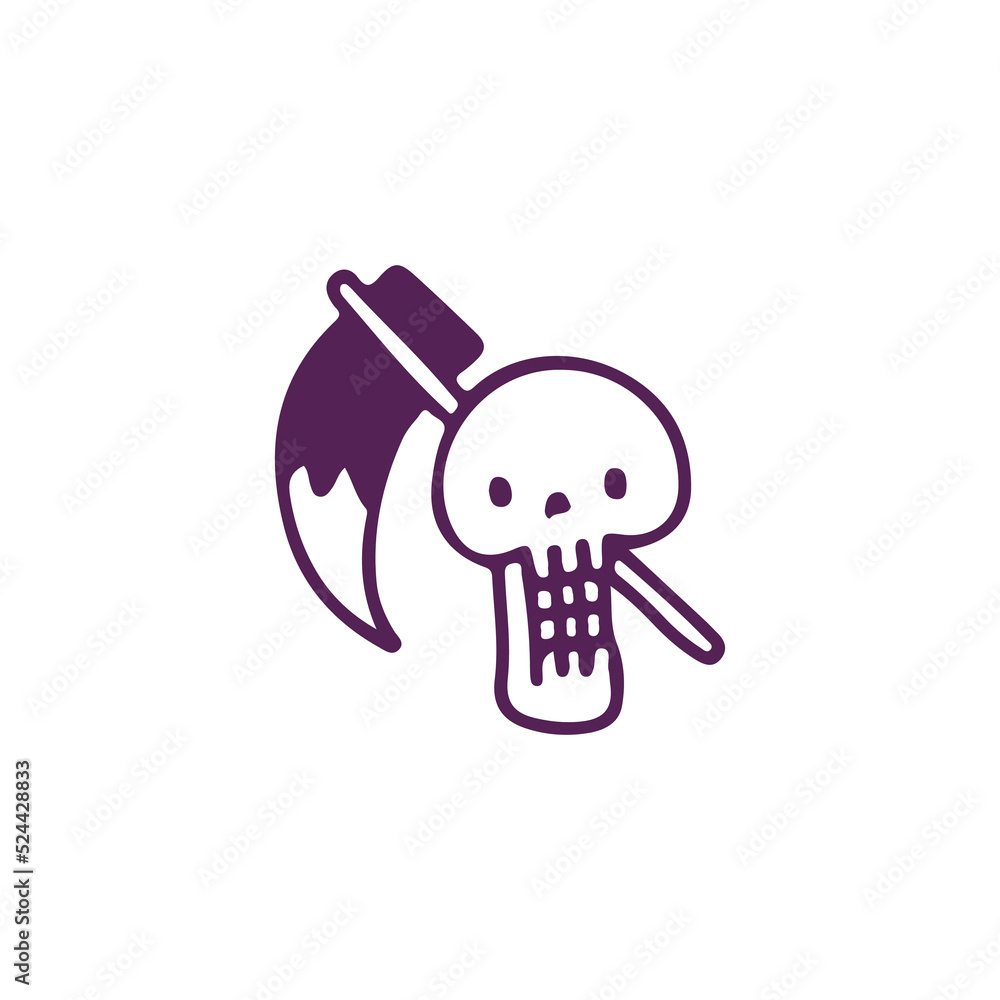 Kawaii skull with sickle, illustration for t-shirt, street wear, sticker, or apparel merchandise. With doodle, retro, and cartoon style. Kawaii skull with sickle, illustration for t-shirt, street wear, sticker, or apparel merchandise. With doodle, retro, and cartoon style.
