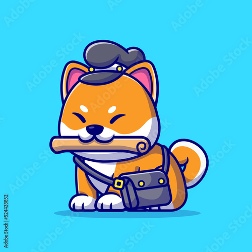Cute Shiba Inu Dog Courier Newspaper Cartoon Vector Icon 
Illustration. Animal Profession Icon Concept Isolated 
Premium Vector. Flat Cartoon Style