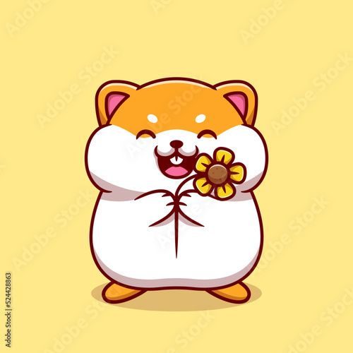 Cute Hamster Holding Sun Flower Cartoon Vector Icon 
Illustration. Animal Nature Icon Concept Isolated Premium 
Vector. Flat Cartoon Style