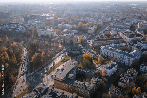 Aerial drone photo of Aviator Monument in Warsaw city, Poland © Fotokon