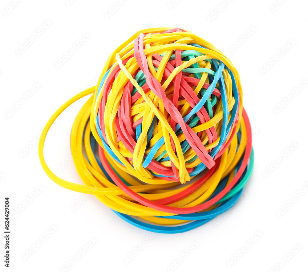 Colorful rubber band ball on white background Colorful rubber band ball on white background