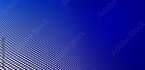 Dark blue dots in 3D perspective vector abstract background, multimedia internet information theme, wave stream of science technology or business blank template for ads. © Sylverarts