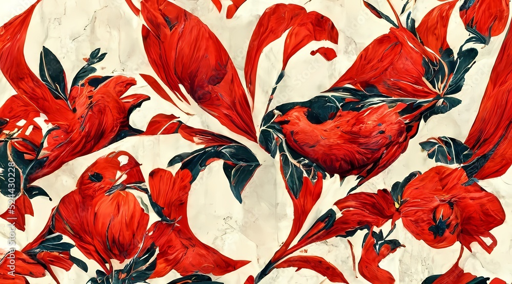 Cardinal wallpaper with red floral pattern Stock Illustration | Adobe Stock