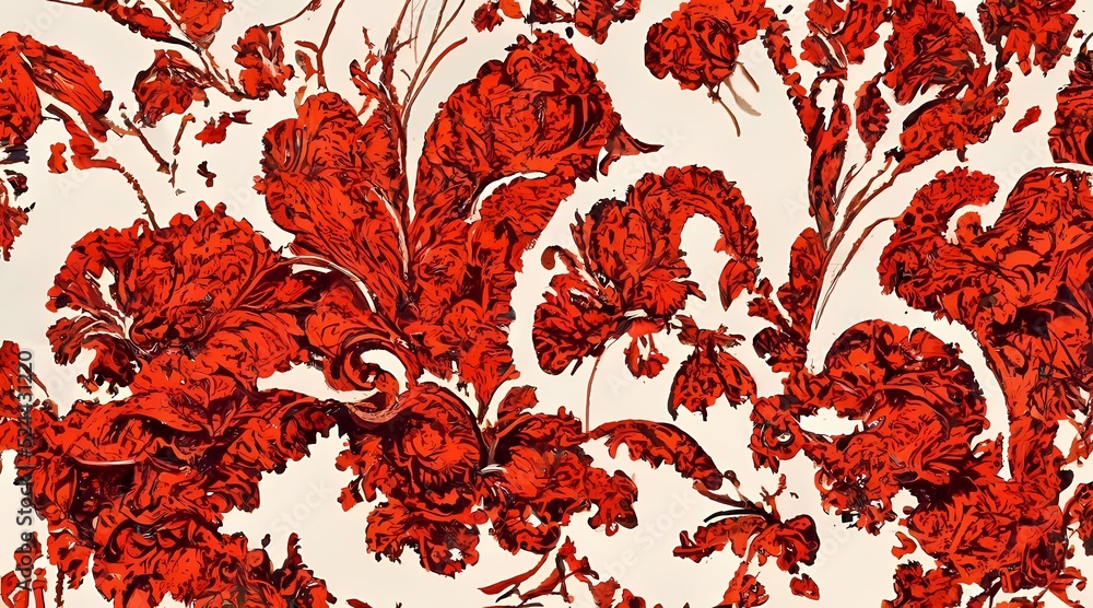Red damask wallpaper with floral patterns Stock Illustration Adobe Stock