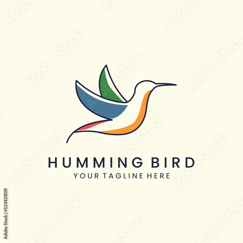 humming bird with linear style logo vector icon design template illustration