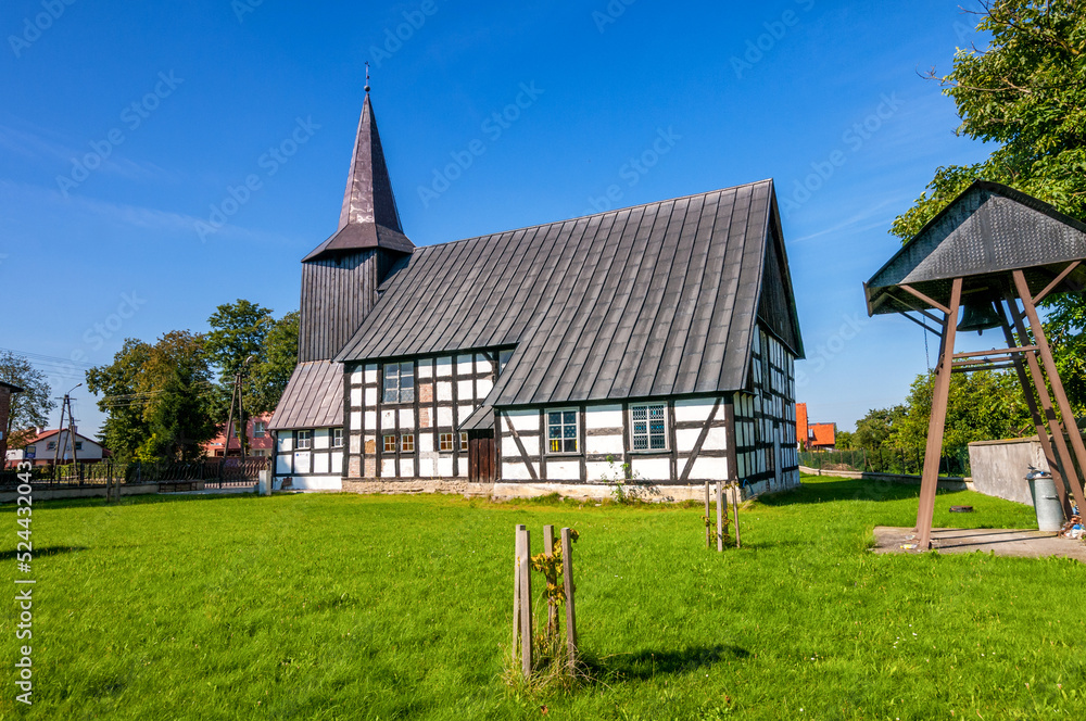 Half-timbered church of the Assumption of the Blessed Virgin Mary in Lotyn, Greater Poland Voivodeship, Poland Half-timbered church of the Assumption of the Blessed Virgin Mary in Lotyn, Greater Poland Voivodeship, Poland