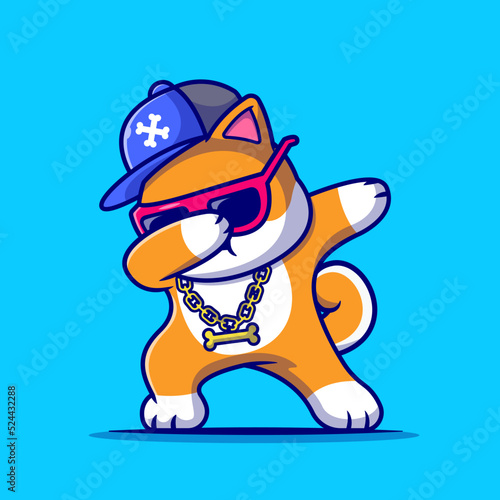 Cool Shiba Inu Dog Dabbing And Wearing Hat And Glasses 
Cartoon Vector Icon Illustration. Animal Fashion Icon Concept 
Isolated Premium Vector. Flat Cartoon Style