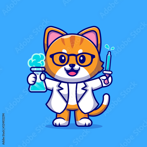 Cute Cat Scientist Cartoon Vector Icon Illustration. Animal 
Science Icon Concept Isolated Premium Vector. Flat Cartoon 
Style