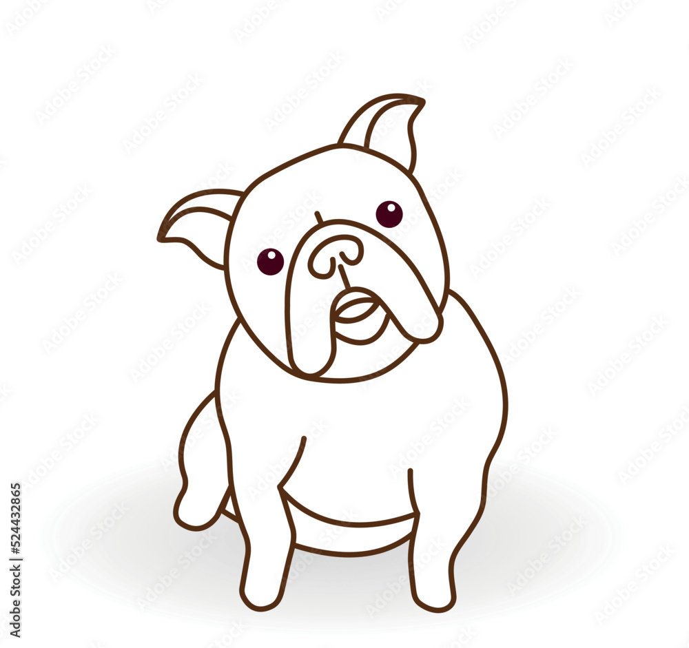 French Bulldog or Frenchie sitting in full face. Funny dog breed icon isolated on white background. Linear vector editable illustration French Bulldog or Frenchie sitting in full face. Funny dog breed icon isolated on white background. Linear vector editable illustration