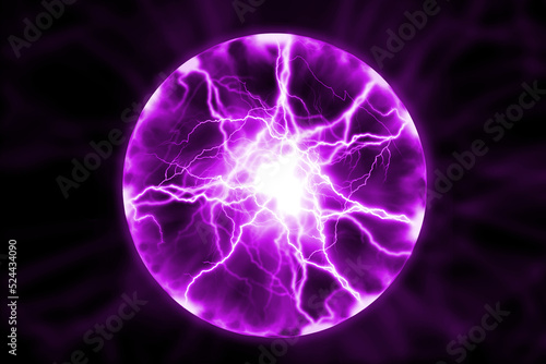 Glowing abstract plasma ball. Energy balls and plasma sphere with electric lightning and light flash sparks. Magic lightning discharge, electric light burst © Viktor