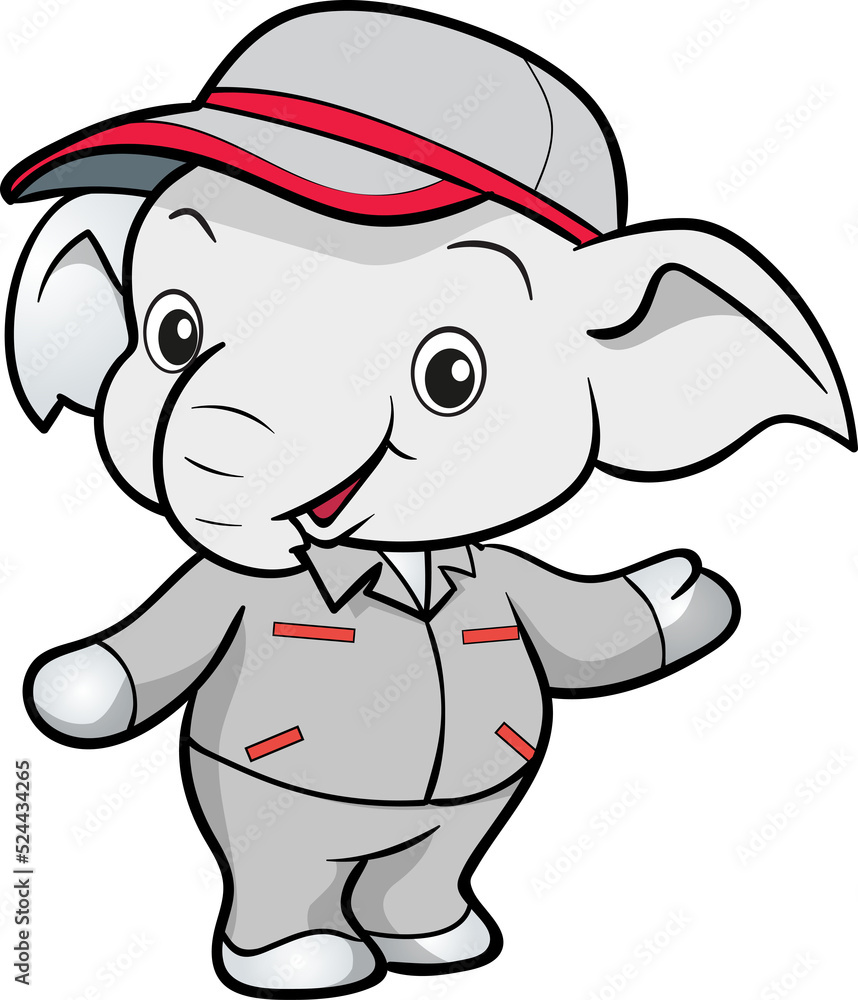 Fototapeta premium cute elephant mechanic worker mascot cartoon character