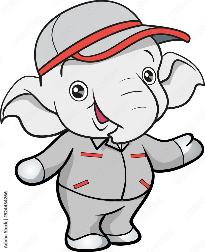 Obraz premium cute elephant mechanic worker mascot cartoon character
