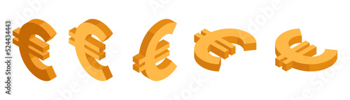 Euro currency icons set in isometric style. Top view, right, left