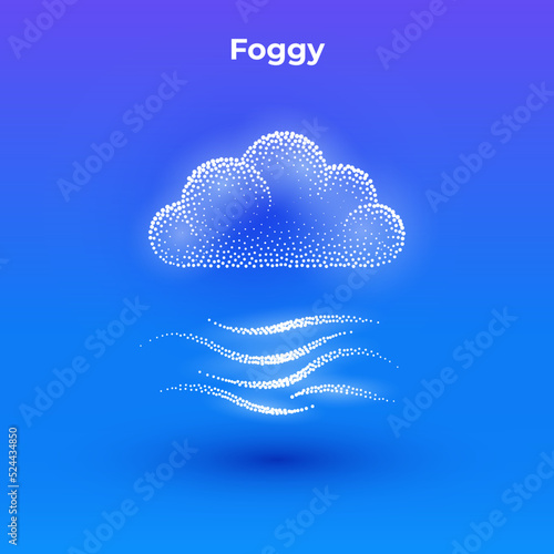 Foggy 3d icon with transparent effect. Halftone weather simple icon with minimalistic cloud and mist waves shape.  Dots textured cloud and fog illustration.