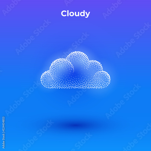 Cloudy 3d icon with transparent effect. Halftone weather simple icon with minimalistic cloud shape.  Dots textured cloud illustration.