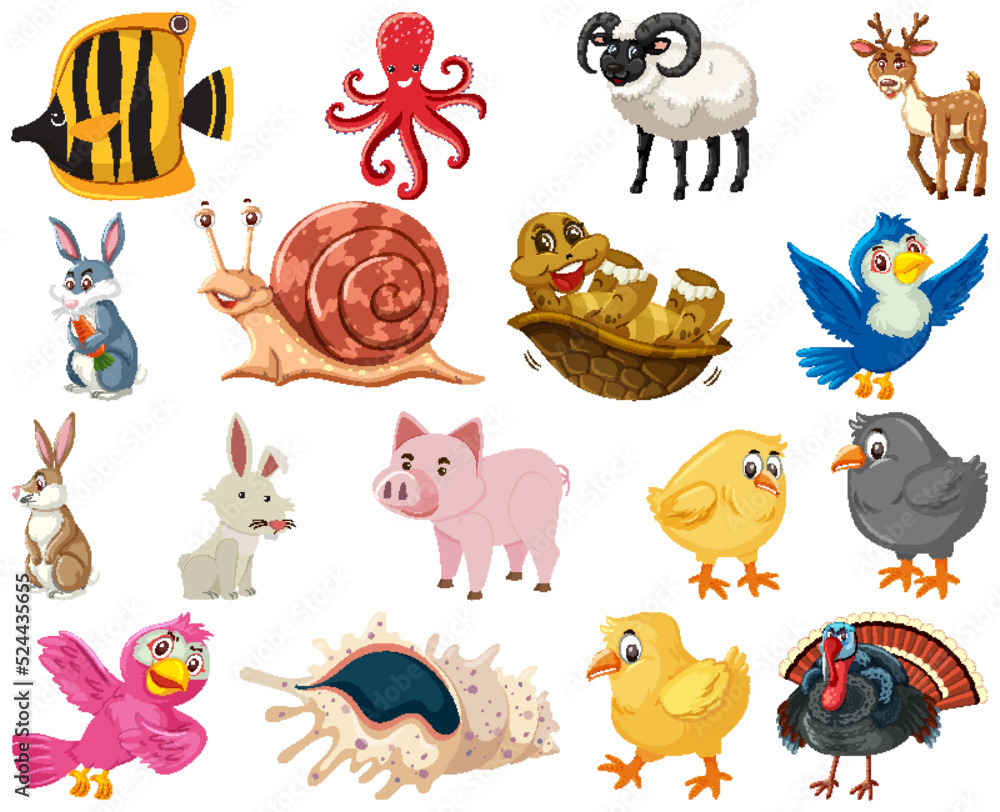 Set of various animals cartoon Set of various animals cartoon