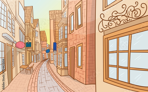 european old town building vector drawing art