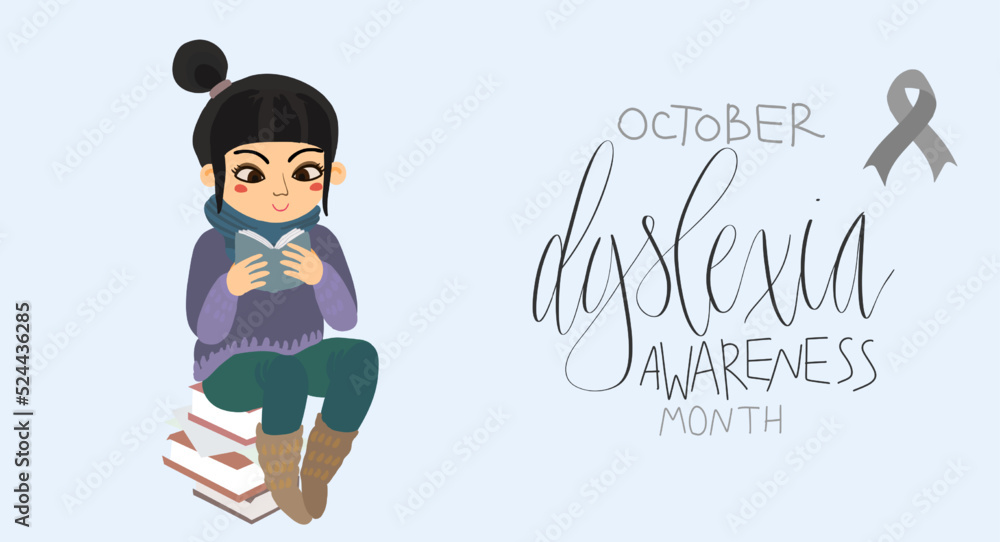 Dyslexia awareness month October, web banner template with handwritten calligraphy.