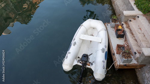 inflatable boat on the sea, top view