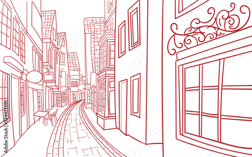 european old town building vector drawing sketch art