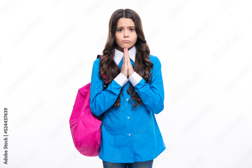 Schoolgirl with backpack. Teenager student, isolated background. Learning and knowledge. Go study. Children education concept. Back to school. Schoolgirl with backpack. Teenager student, isolated background. Learning and knowledge. Go study. Children education concept. Back to school.