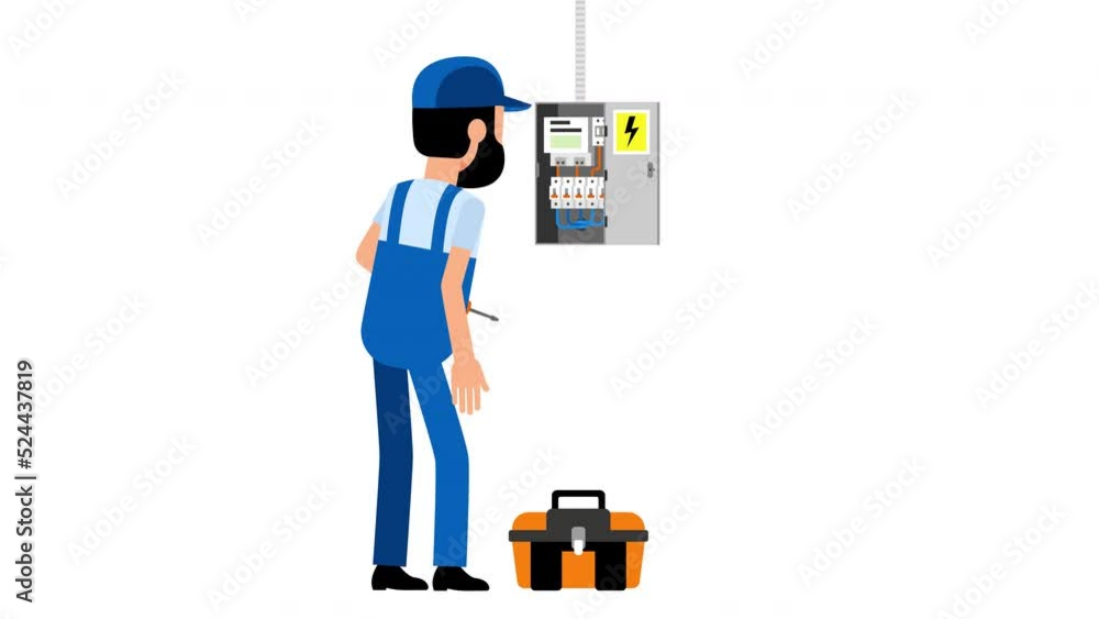 Electrician makes the connection in the electrical panel. Electrician at work. Looped animation. Electrician makes the connection in the electrical panel. Electrician at work. Looped animation.