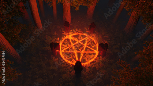 3d-render. Activation of the portal to summon a demon in the forest thicket.
