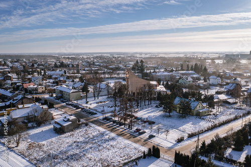 Aerial drone photo of Rogow village, Lodz Province of Poland